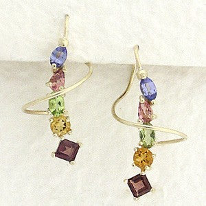 Earspiral Earrings by Harry Mason - Multi Gemstone Multi Cuts - 14k Yellow Gold