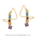 Genuine Multi Gemstones Multi Cuts Earspirals Earrings in 14k Yellow Gold