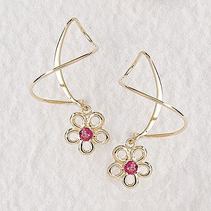 Earspiral Earrings by Harry Mason - Tickled Pink Topa Flower Dangle - 14k Yellow Gold