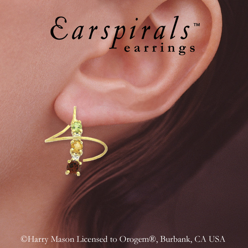 Earspiral Earrings by Harry Mason - Garnet, Citrine, Peridot, & Diamond - 14k Yellow Gold