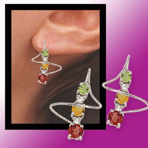 Earspiral Earrings by Harry Mason - Garnet, Citrine, Peridot, & Diamond - 14k White Gold