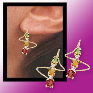 Earspiral Earrings by Harry Mason - Garnet, Citrine, Peridot, & Diamond - 14k Yellow Gold