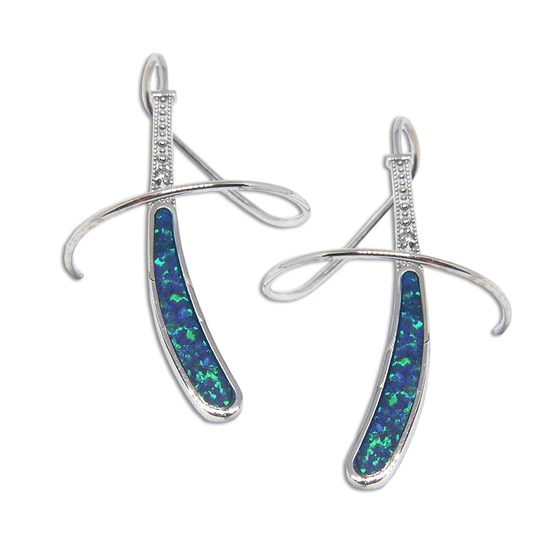 Earspirals Earrings Inlaid Blue Opal Diamond Accent in 14k White Gold