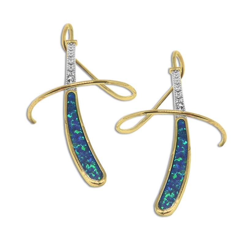 Earspirals Earrings Inlaid Blue Opal Diamond Accent in 14k Yellow Gold