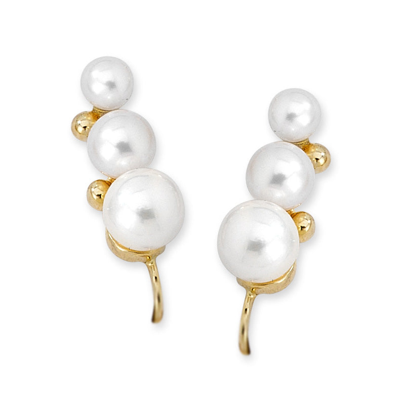Triple Graduating Pearls Earpin Earrings 14k Yellow Gold