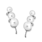 Triple Graduating Pearls Earpin Earrings 14k White Gold