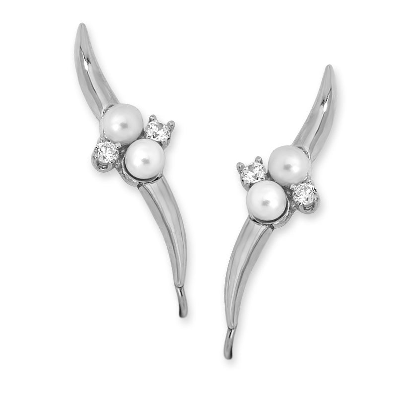 1/8th Carat Diamond and Pearl Earpin Earrings in 14k Yellow Gold