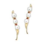 14k Yellow Gold Triple Pearl & Rubies Ear Pin Earrings