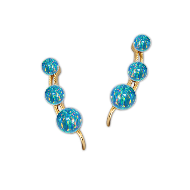 Ear Climber Earrings Ear Pin 3-in-1 Look Graduated Opal Beads Earcrawlers