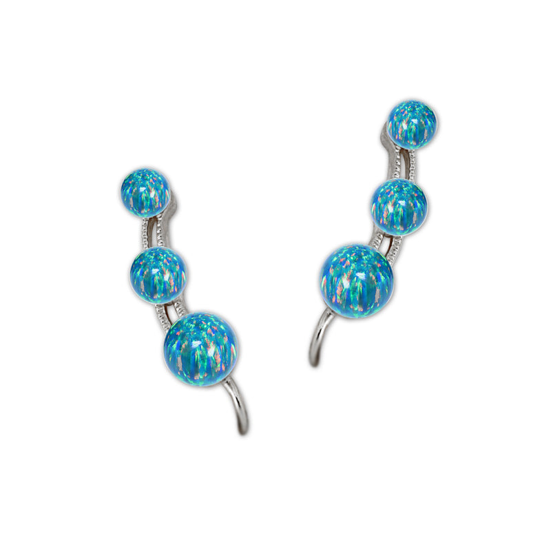 Ear Climber Earrings Ear Pin 3-in-1 Look Graduated Opal Beads Earcrawlers