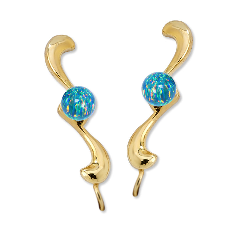 Ear Climber Earrings Ear Pin Solitaire Simulated Opal Bead Center Earcrawlers