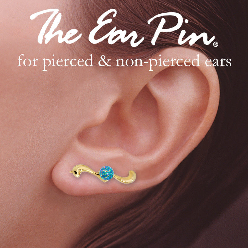 Ear Climber Earrings Ear Pin Solitaire Simulated Opal Bead Center Earcrawlers