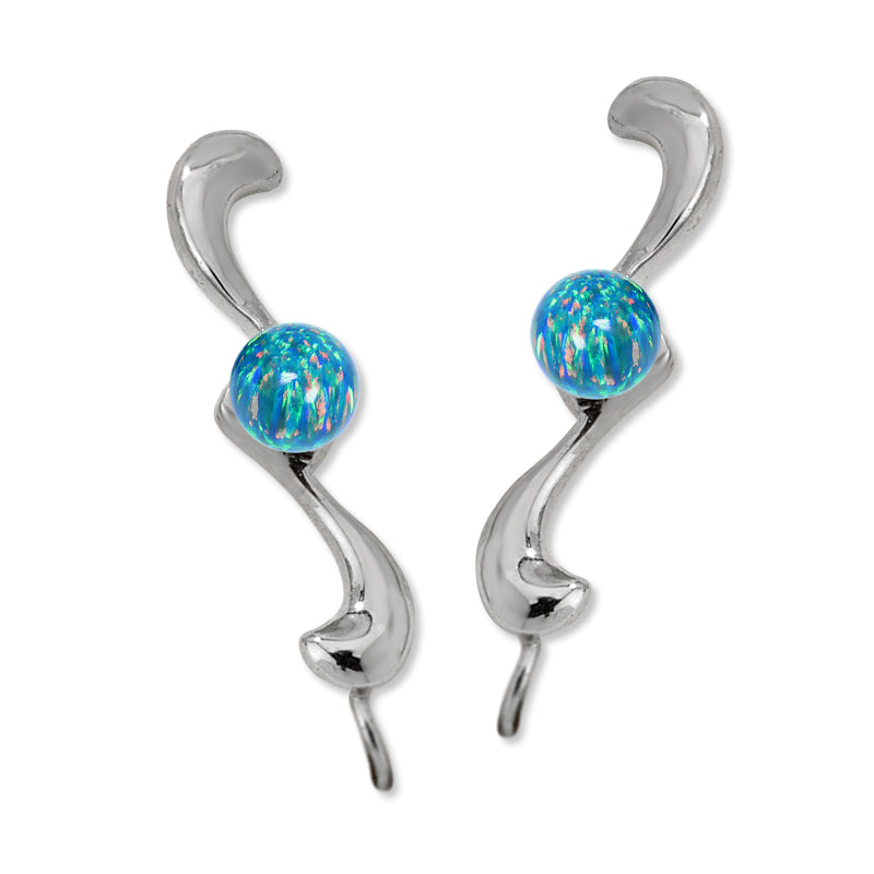 Ear Climber Earrings Ear Pin Solitaire Simulated Opal Bead Center Earcrawlers