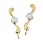 Ear Climber Earrings Ear Pin Solitaire Simulated Opal Bead Center Earcrawlers