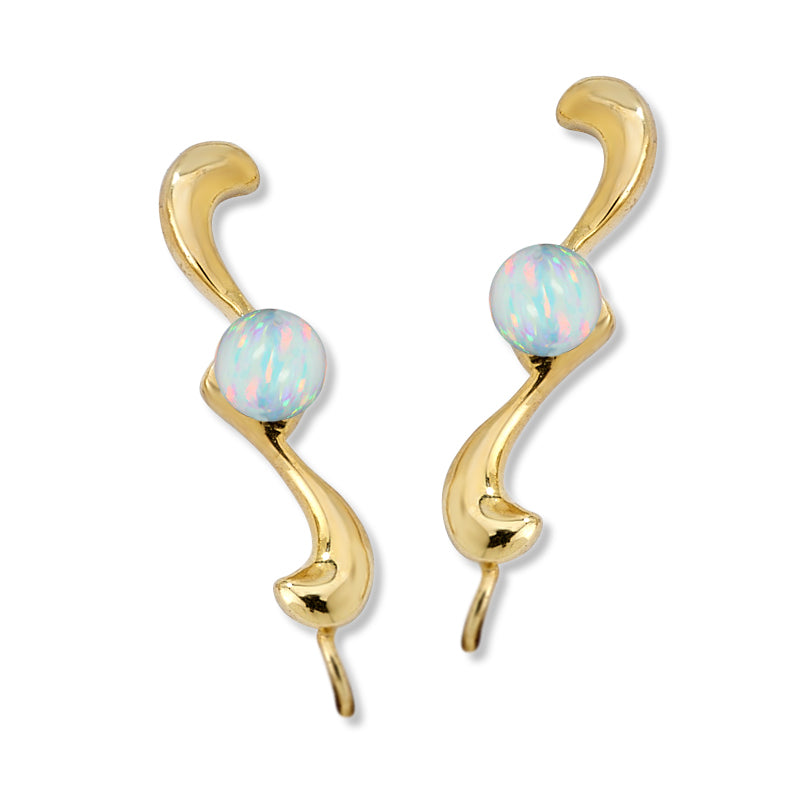 Ear Climber Earrings Ear Pin Solitaire Simulated Opal Bead Center Earcrawlers