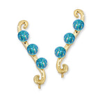 Ear Climber Earrings Ear Pin Triple Opal Bead Swirls Earcrawlers
