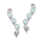 Ear Climber Earrings Ear Pin Triple Opal Bead Swirls Earcrawlers