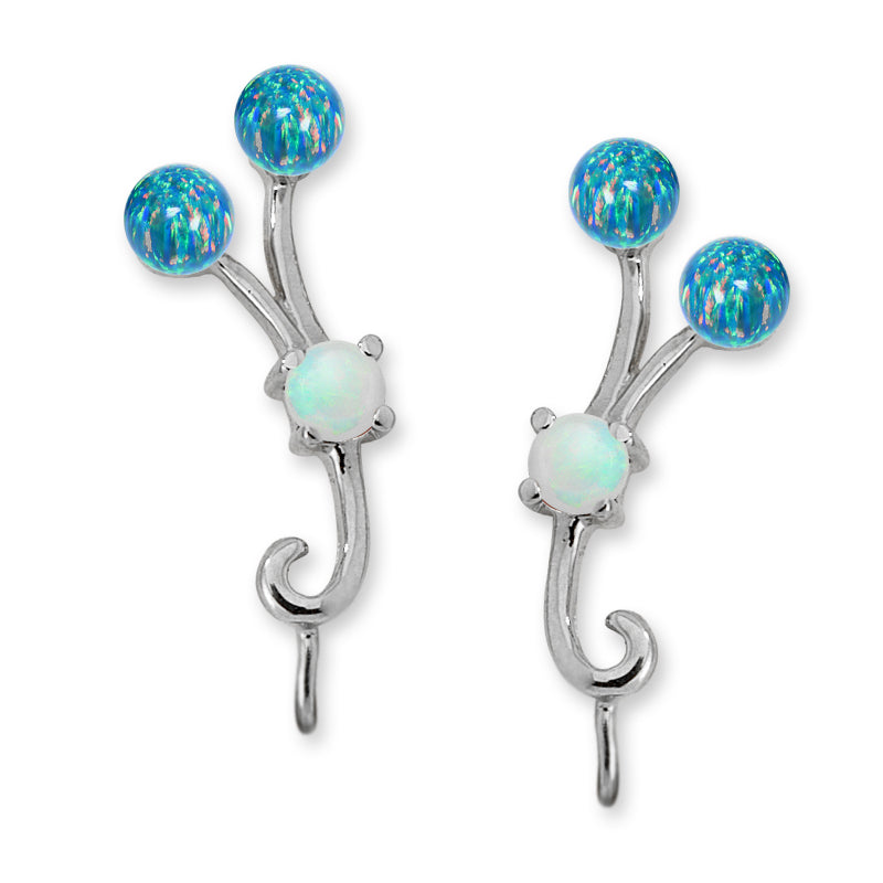 Ear Climber Earrings Ear Pin Simulated Blue Opal Double Spray White Opal Center Earcrawlers