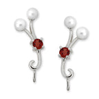 Double Pearls & Garnet Ear Pin Earrings in 14k Yellow Gold 