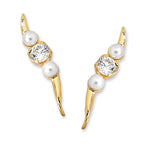 14k Yellow Gold Pearl and Cubic Zirconia Ear Pin Earrings