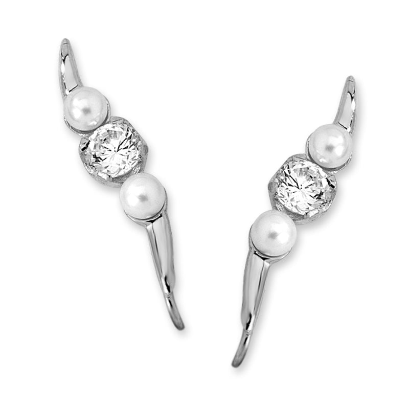 1/2 Cubic Zirconia & Pearl Accents Ear Pin Earrings 14k Yellow Gold 