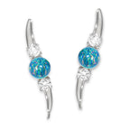 Ear Climber Earrings Ear Pin Opal Bead Center CZ Accent Stones Earcrawlers