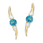 Ear Climber Earrings Ear Pin Opal Bead Center CZ Accent Stones Earcrawlers