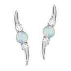 Ear Climber Earrings Ear Pin Opal Bead Center CZ Accent Stones Earcrawlers