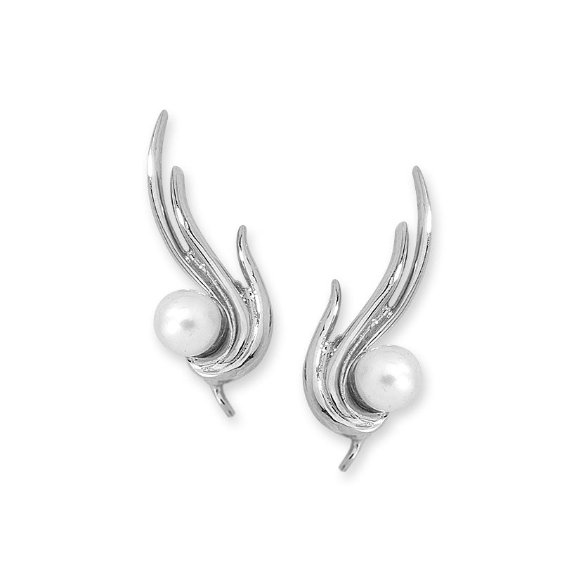 14k White Gold Triple Swirls Ear Pin Earrings