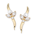 Marquise Cubic Zirconias & Pearl Ear Pin Earrings in 14k Yellow Gold 