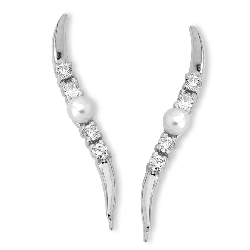 1/4 Carat Diamond & Pearl Center Ear Pin Earrings in 14k White Gold