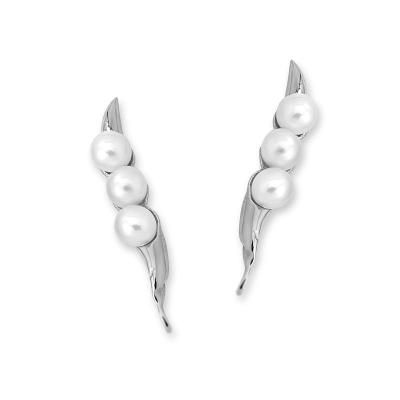 Triple Pearls Ear Pin Earrings in White Gold