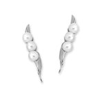 Triple Pearls Ear Pin Earrings in White Gold