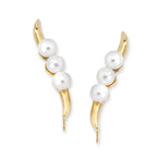 14k Yellow Gold Triple Pearls Ear Pin Earrings