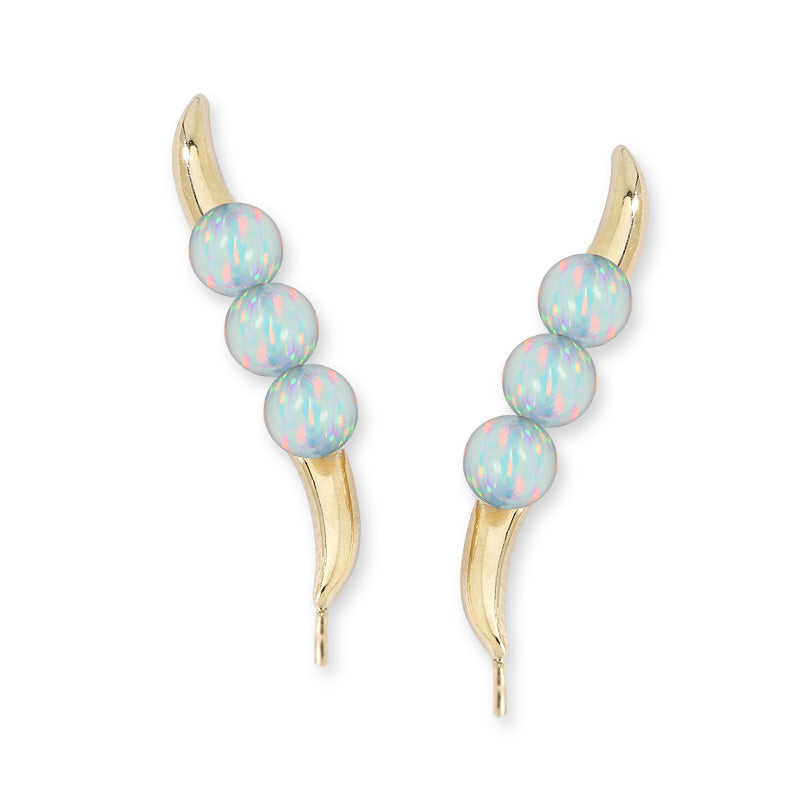 Ear Climber Earrings Ear Pin Triple Round Simulated Opal Beads Earcrawlers