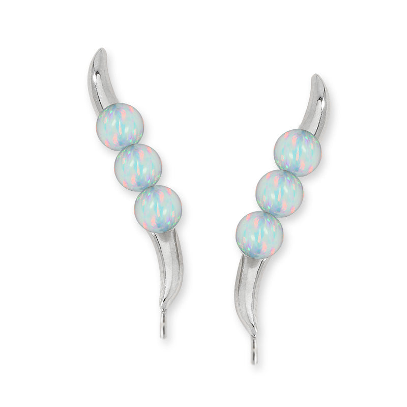 Ear Climber Earrings Ear Pin Triple Round Simulated Opal Beads Earcrawlers