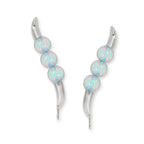 Ear Climber Earrings Ear Pin Triple Round Simulated Opal Beads Earcrawlers