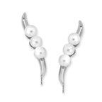 14k White Gold Triple Pearls Ear Pin Earrings