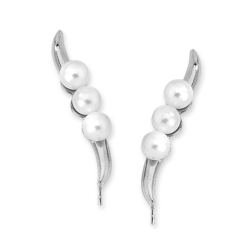14k White Gold Triple Pearls Ear Pin Earrings
