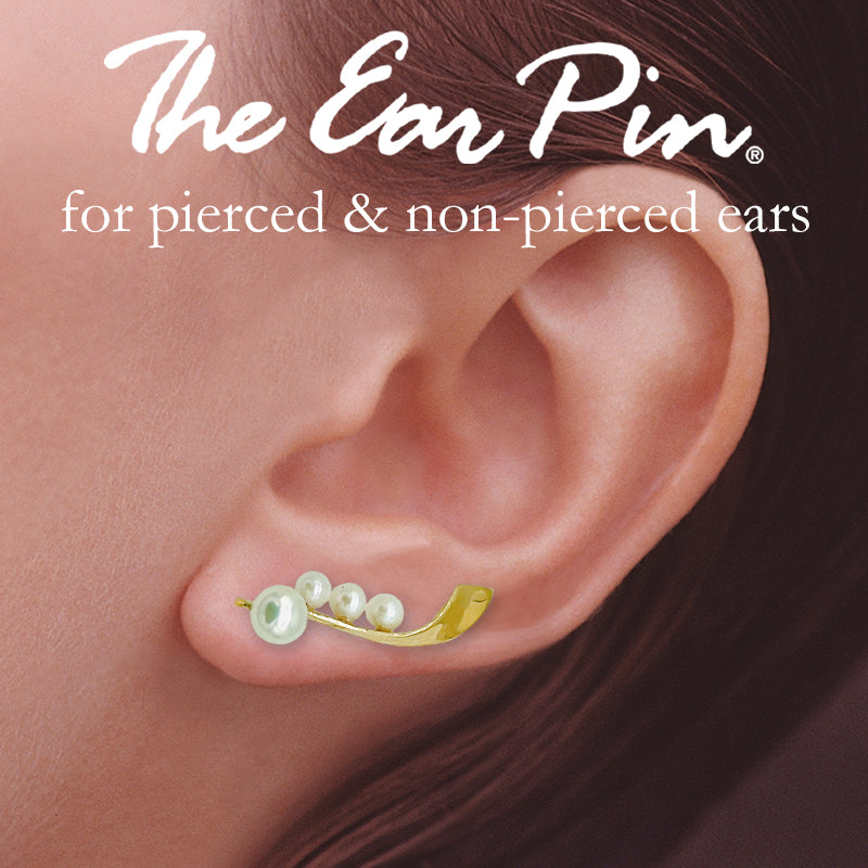 Pearl Ear Climber Earrings Ear Pin Pea Pod Ribbon 14kt Yellow Gold