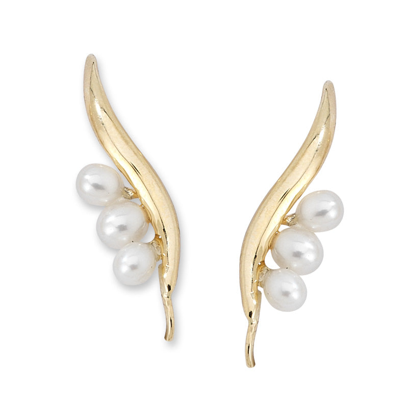 14k Yellow Gold Cluster of Pearls Ear Pin Earrings