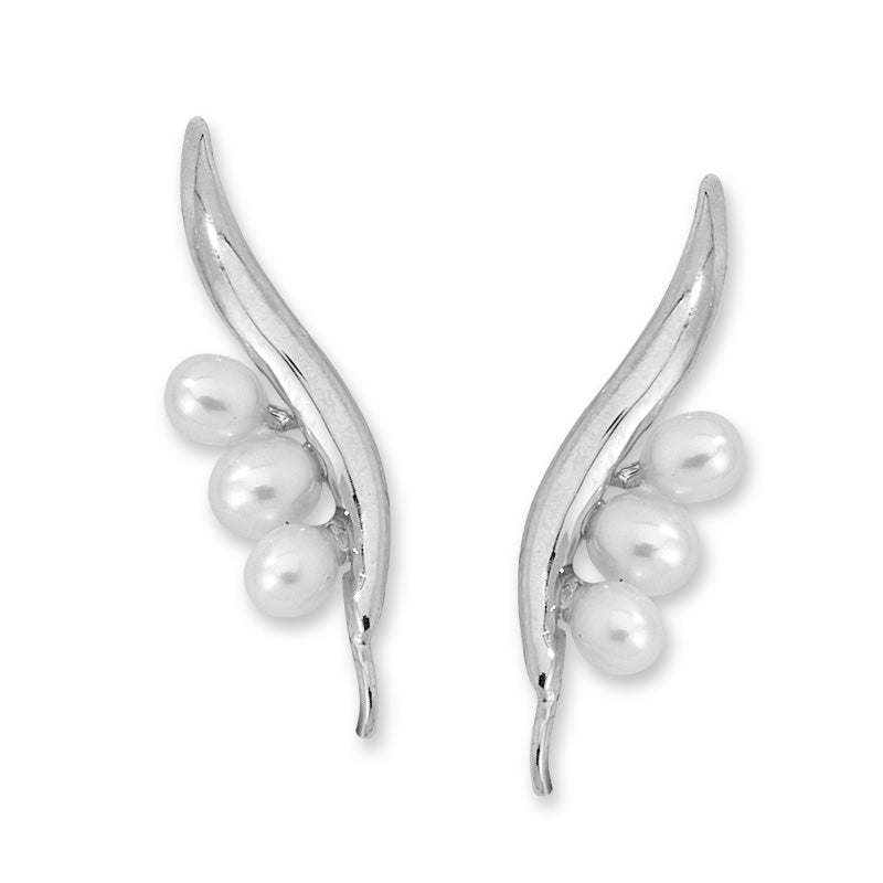 14k White Gold Cluster of Pearls Ear Pin Earrings