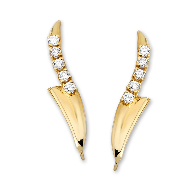 Cubic Zirconias Bold Shield Ear Pin Earrings in 14k Yellow Gold