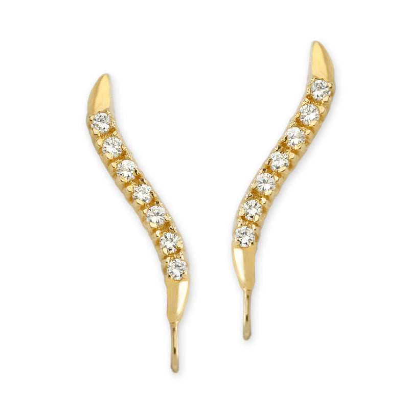 1/4 Carat Cubic Zirconias Classic Curve Ear Pin Earrings 14k Yellow Gold 