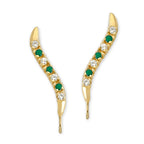 14k Yellow Gold Emerald & Cubic Zirconia Ear Pin Earrings