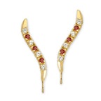 14k Yellow Gold Ruby & Cubic Zirconia Ear Pin Earrings