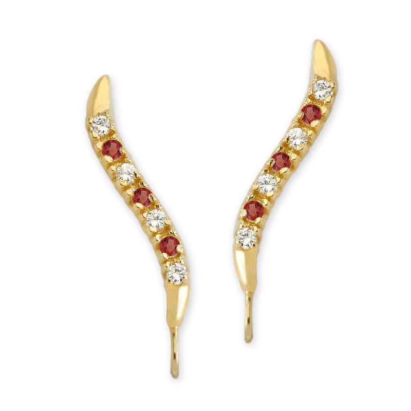 14k Yellow Gold Ruby & Cubic Zirconia Ear Pin Earrings