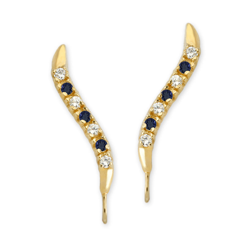 14k Yellow Gold Sapphire & Cubic Zirconia Ear Pin Earrings