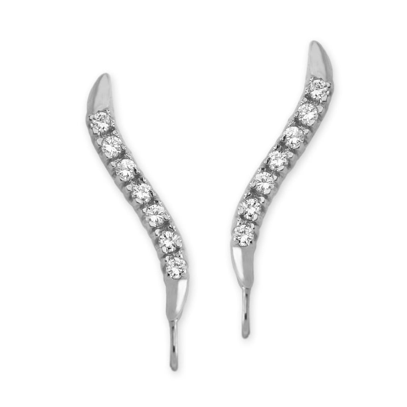 1/4 Carat Cubic Zirconias Classic Curve Ear Pin Earrings 14k White Gold 