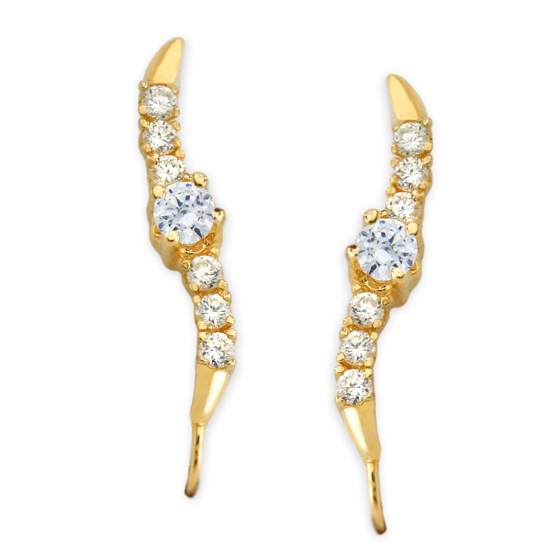 14k Yellow Gold Pink Cubic Zirconia Ear Pin Earrings